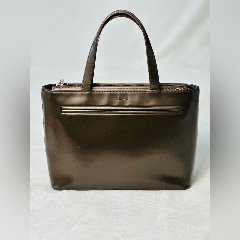 Vintage Loewe Metallic Brown Leather Small Tote Bag or Hand Bag